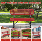 4 Feet Heavy Duty Park Bench with Back Portable Frame, Outdoor Steel Bench with Backrest, Expanded Metal Mesh Bench for Lawn, Park, Deck, Garden, Patio, Porch, Red
