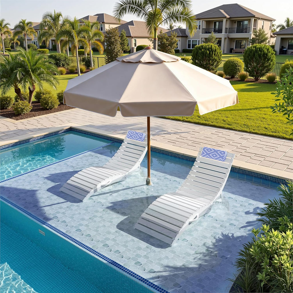 nalone Foldable Pool Lounge Chair, HDPE in Pool Chaise Lounge (2, White) | With Wheels and Pillow, No Installation Required, Large Size, For Pool Beach Patio, Folding Tanning Chairs