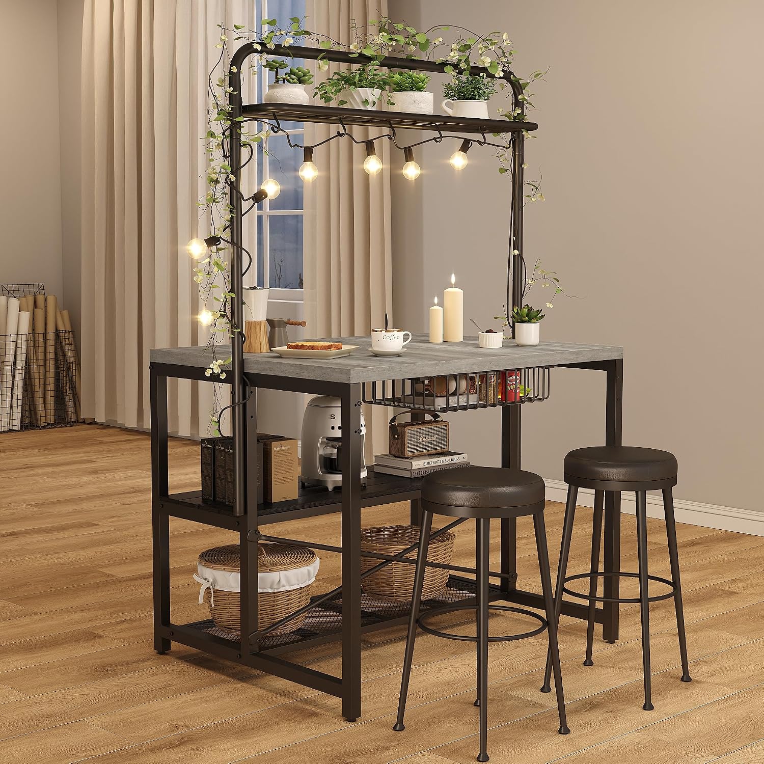 Jocoevol Kitchen Island with Storage, Bakers Rack, Island Table, 42*27.5*71, Grey