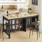 DynJest 60" Solid Rubberwood Kitchen Island with Storage & Leg Room, Black | Coffee Bar Buffet Cabinet w/ Fridge Space & Power Outlets, 2 Drawers & 6 Hooks, Large Countertop, for Home Office Dining Room