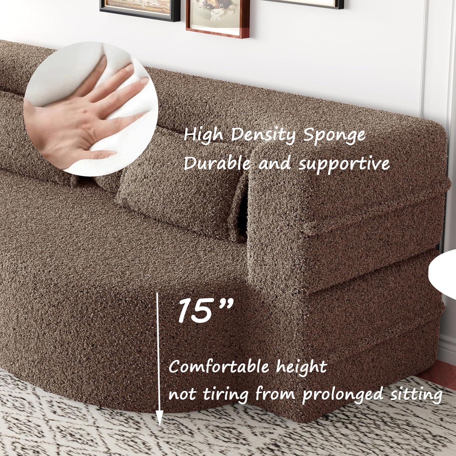 CAPCAEK 78" Folding Foam Sofa Bed,Full Size Folding Mattress Boneless Couch for Living Room,15" Seat Height Convertible Teddy Fabric Foam-Filled Loveseat Sleeper Sofa Bed (Brown)