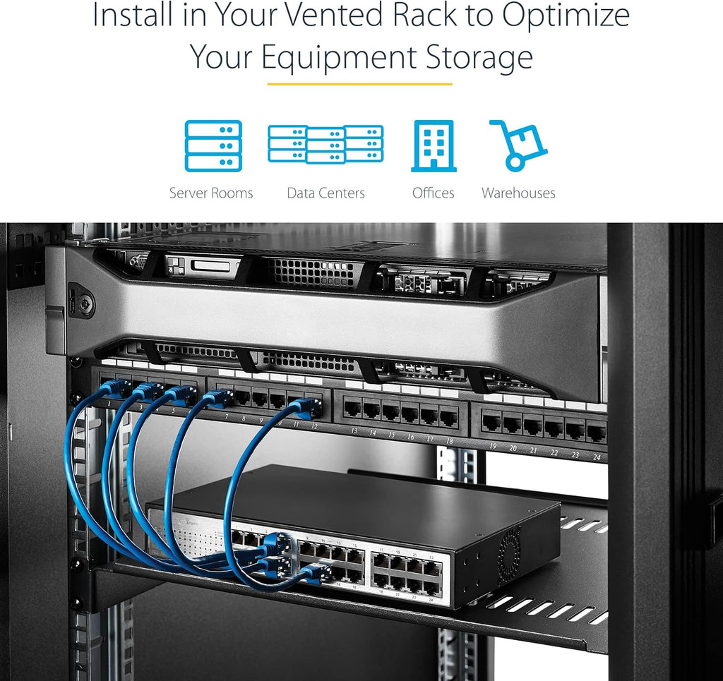 StarTech 2-Pack 1U Server Rack Shelf, Vented Rackmount Cantilever Tray for 19" Network Rack or Cabinet, Heavy-Duty 10" (25cm) Deep, Up to 44lb (20kg) Each