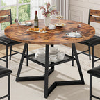 IRONCK 47.2" Round Dining Table for 4, Industrial Kitchen Table with Large Storage Shelf, Space Saving Wood Circle Dinner Table for Kitchen & Dining Room, Vintage