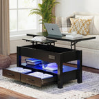 MALOL 40" Smart Lift Top Coffee Table for Living Room, 4 in 1 Multi-Function Modern Coffee Tables with Storage Drawers, LED Light and Charging Station, Farmhouse Wood Coffee Table, Black