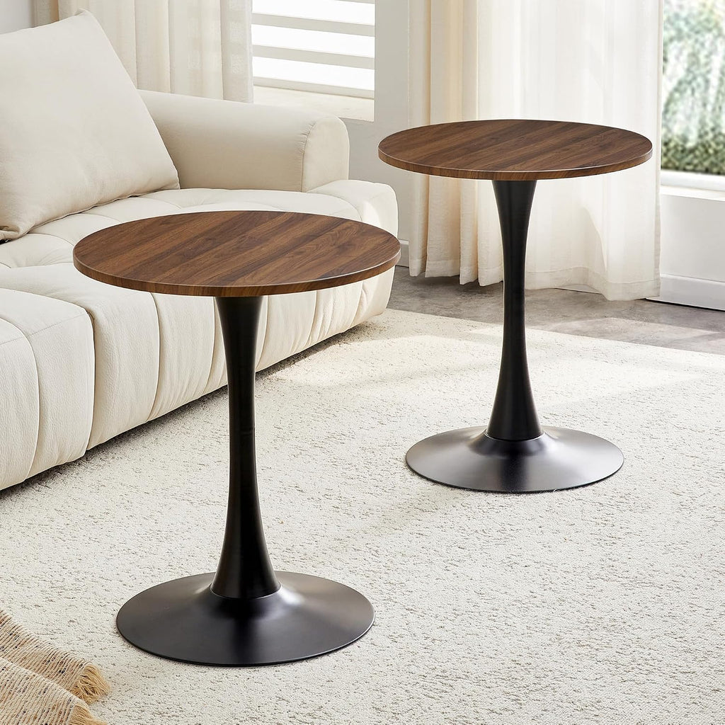 Walnut Round Dining Table for Small Space,24" Tulip Tables with Metal Pedestal Base,Bistro Table for 2 People for Office,Apartment,Kitchen,Break Room
