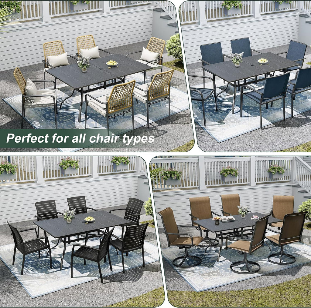 Patio Dining Table for 6,Large Rectangle Outdoor Table with Adjustable Umbrella Hole,63"x 38"x 28",Brown