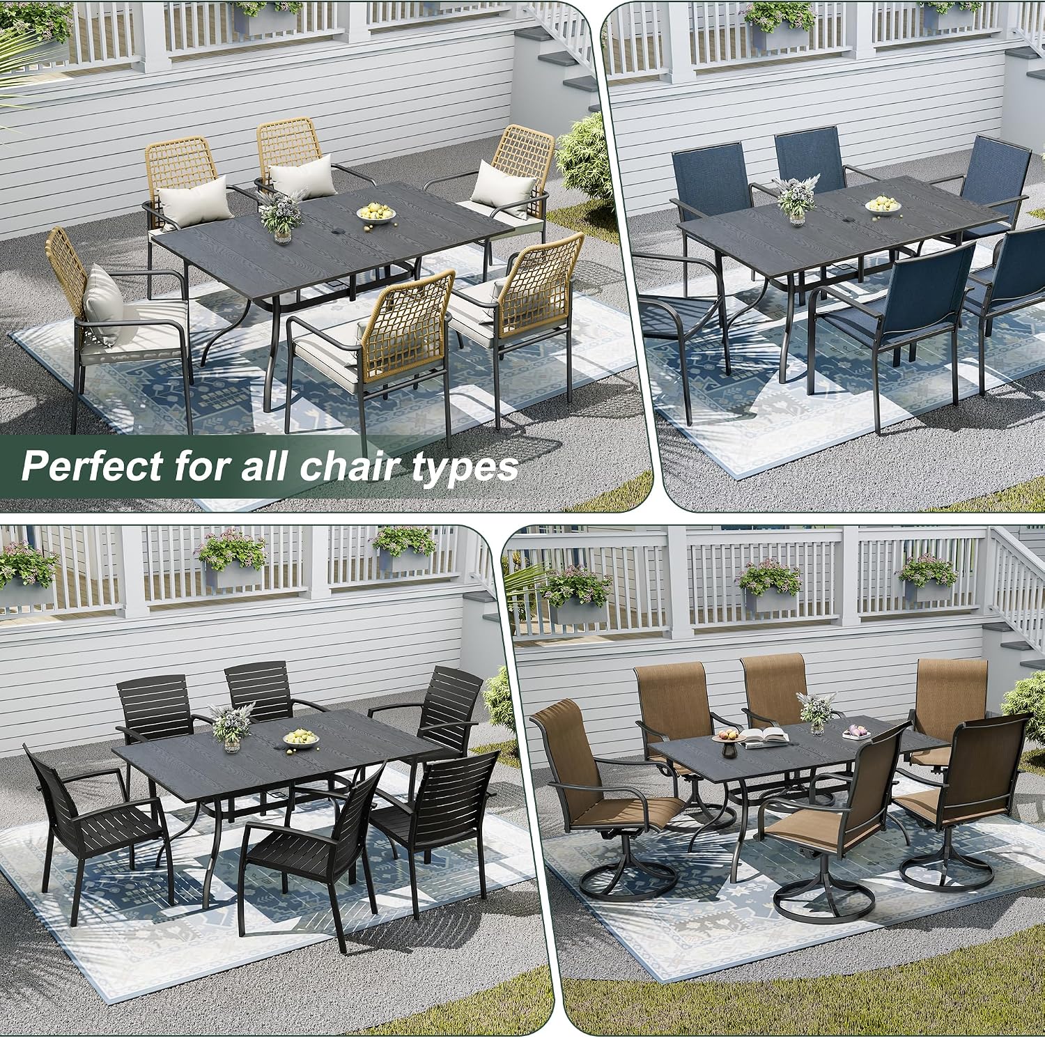 Patio Dining Table for 6,Large Rectangle Outdoor Table with Adjustable Umbrella Hole,63"x 38"x 28",Brown