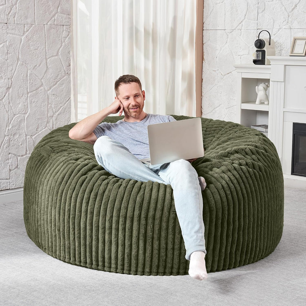 HABUTWAY 4FT Bean Bag Chair, 4' Large Bean Bag Chairs for Adults with Removable Stripe Plush Cover, Memory Foam Beanbag Chair for Living Room Bedroom Dorm (Green)