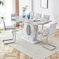 7 Piece Marble Dining Table Set for 6,Counter Height Dining Table Set,63" Dining Room Table with 6 Light Grey Leather Barstools,Bar Height Table and Chairs Ideal for Pub Kitchen