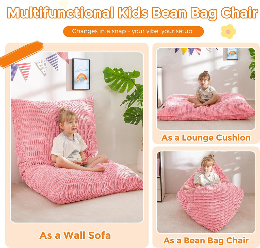 MAXYOYO Kids Bean Bag Chair, 3 in 1 Convertible Bean Bag Sofa with Removable Cover for Children, Soft Floor Lounger with Supportive Shredded Foam Filling, Floor Cushion Chair for Living Room, Playroom