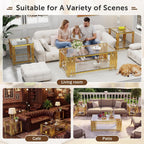 Luxury Gold Square Glass End Table, 19.7" Modern Side Table with Stainless Steel Irregular Leg Clear Tempered Glass Tabletop, Accent Furniture for Living Room (Clear, Set of 2)