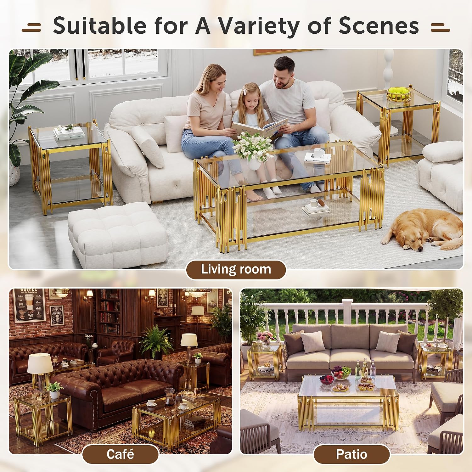 Luxury Gold Square Glass End Table, 19.7" Modern Side Table with Stainless Steel Irregular Leg Clear Tempered Glass Tabletop, Accent Furniture for Living Room (Clear, Set of 2)