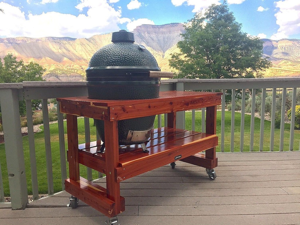 JJGeorge Long Table for Large Big Green Egg – Includes Table Cover