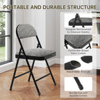 4 Pack Padded Cushion and Back Folding Chairs, Fabric Dining Chair Set with Steel Frame Metal for Home and Office, for Indoor and Outdoor Events, (Fabric Gray)