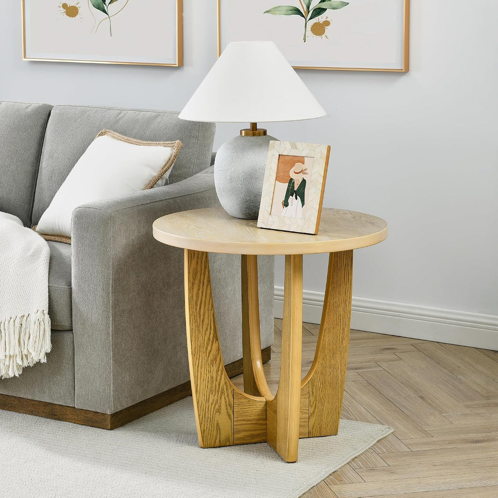 25" Round End Table, Wooden Side Table, Night Stand for Living Room,Reception Room (Oak Color)