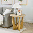25" Round End Table, Wooden Side Table, Night Stand for Living Room,Reception Room (Oak Color)