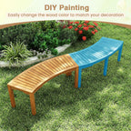 Tangkula Outdoor Curved Bench, Acacia Wood Fire Pit Bench w/Slatted Seat, Patio Backless 2-Person Seating for Porch, Yard, Garden, 800 LBS Max Load, Oil Painted (1, 45")