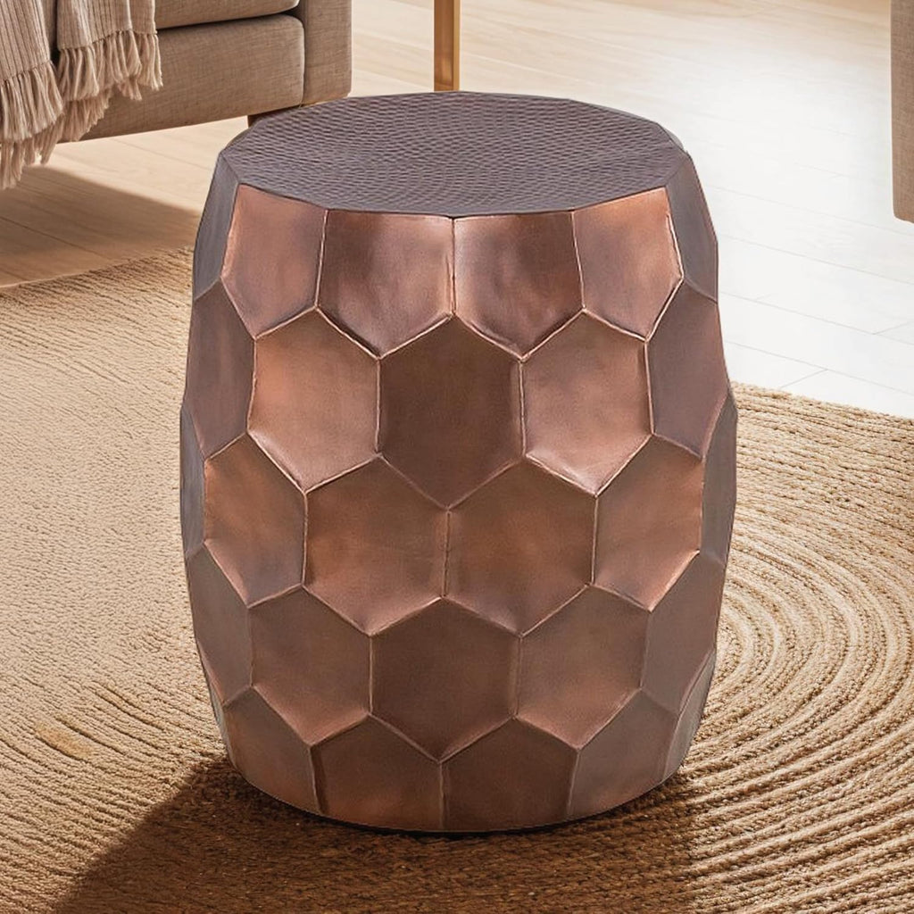 Round Aluminum Material 32" Coffee Table and 21" Height End Table Set 2PC Tables with Glossy Diamond Patterned Base Copper