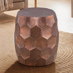 Round Aluminum Material 32" Coffee Table and 21" Height End Table Set 2PC Tables with Glossy Diamond Patterned Base Copper