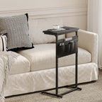C Shaped End Table, Side Table for Sofa, Small TV Tray, Couch Table with Storage Bag for Small Space, Living Room, Bedroom, Home Office LET501B (Black)