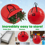 Christmas Ornament Storage Box Christmas Decoration Storage Baubles Box with Dividers Zipped Wreath Bag Decorations Bags (Red Wreath Bag)
