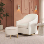 Evolur Luna Swivel Chair & Ottoman with 360-degree Swivel and Soft, Plush Fabric and Sleek Design, Sturdy Wooden Base