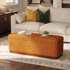 46'' Storage Bench for Bedroom, Modern Storage Ottoman Bench with Walnut Grain Base, Upholstered Bench with 27 Gallons Storage Space for Bedroom End of Bed, Entryway, Living Room, Orange