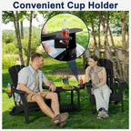 Plawdlik Folding Adirondack Chair Set of 4, Cup Holder，Wooden Textured ，Heavy All-Weather HDPE Comfortable Set Poolside Backyard Lawn Black