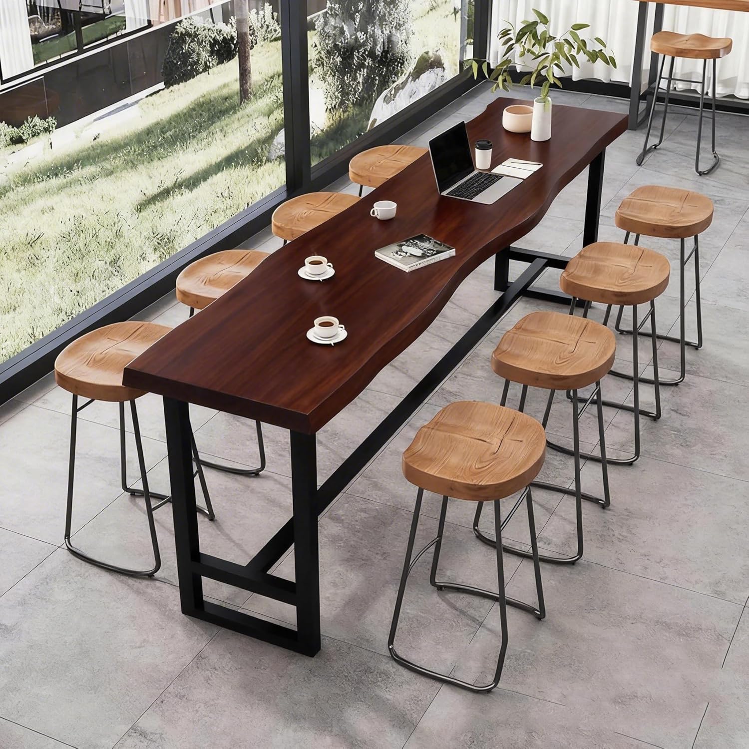 Live Edge Bar Table,Long Counter Height Dining Table,Solid Wood Pub Table,2 in Thick Live Edge Top for Kitchen,Dining Room, Coffee Shop,or Small Space(Stool not Included)