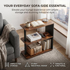 3-Tier Narrow End Table, Industrial Slim Side Table for Small Spaces, Sofa Couch Table Accent Nightstand with Storage Shelves for Living Room, Bedroom, Rustic Brown