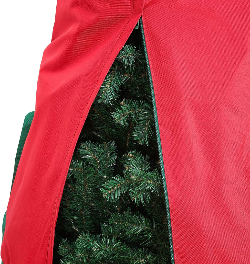 Sattiyrch Upright Christmas Tree Storage Bag,Fits Up to 7.5 ft Tall Artificial Tree,Heavy Duty 600D Canvas Red Christmas Tree Storage Container with Sleek Zipper and Durable Handles (7.5 FT)