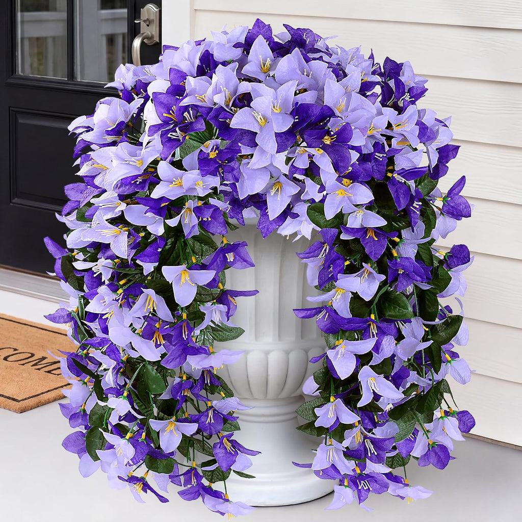 Artificial Bougainvillea Flowers Fake Hanging Flowers Plants for Outdoor Outside Decoration 2PCS Faux Silk UV Resistant Long Trailing Vines for Front Door Home Porch Patio Yard (Dark & Light Purple)