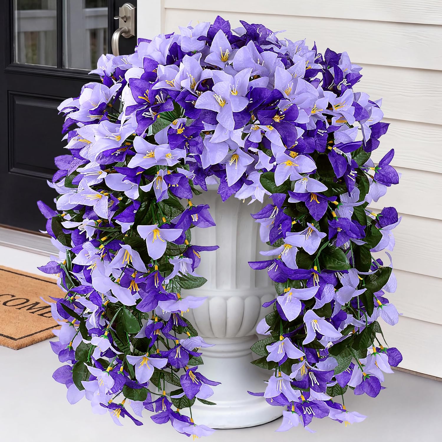 Artificial Bougainvillea Flowers Fake Hanging Flowers Plants for Outdoor Outside Decoration 2PCS Faux Silk UV Resistant Long Trailing Vines for Front Door Home Porch Patio Yard (Dark & Light Purple)