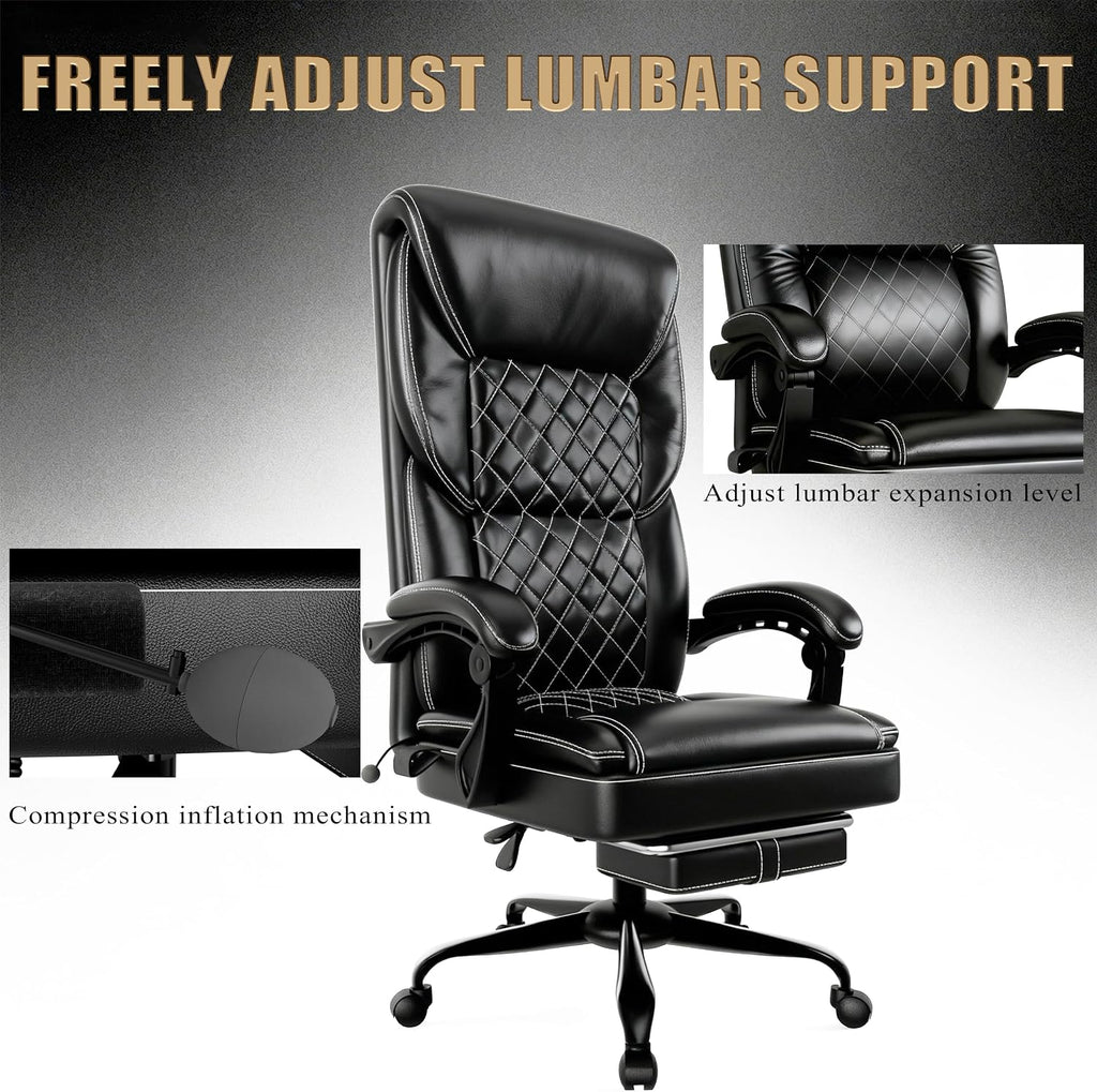 Gaming Chair, Office Chair with Inflatable Lumbar Support, Ergonomic Comfortable Wide Computer Chair with Footrest and Linked Soft Armrests, High Back 3D Enveloping Seat Cushion