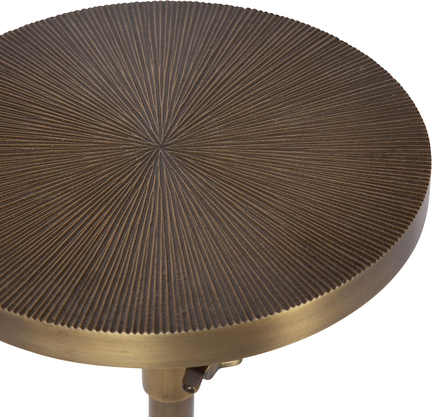 Kate and Laurel Engles Traditional Adjustable-Height Pedestal Drink Table; 10 x 10 x 30; Antique Brass; Vintage Round Indoor Metal Plant Stand with Embossed Sunburst Pattern