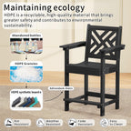 HDPE Outdoor Adirondack Bar Chairs Set of 2,Tall Adirondack Chairs with Umbrella Table,bar stools with Back for Patio Backyard Swimming Pool Durable Weather Resistant Design Black