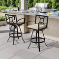 Pellebant 30" Sunbrella Outdoor Bar Stools Set of 2, Aluminum Swivel Patio Bar Height Barstools with Back & Footrest, All-Weather Patio Barstools for Deck Lawn Garden, Beige