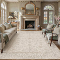 8x10 Beige Neutral Area Rug for Living Room Bedroom Machine Washable Low Pile Carpet Vintage Accent Soft Non Slip Rug for Dining Room Decor Nursery Indoor