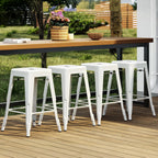 Yaheetech 24 Inch Metal Barstools Set of 4, Counter Height Backless Stools, Industrial Stackable Bar Chairs with Footrest for Kitchen/Dining Room/Bistro/Patio, White