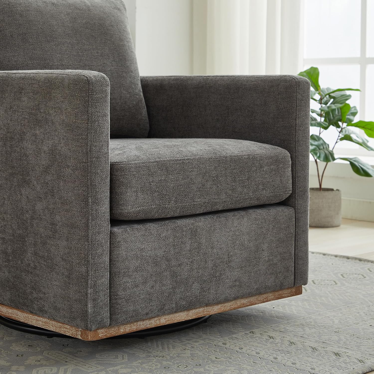 Swivel Accent Chair,30.7 Inch Wide Upholstered Square Comfy Lounge Armchair with 360 Degree Rotation,Ideal for Living Room, Bedroom, Apartment, Nursery Home Decor (Charcoal)