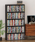 DVD Storage Cabinet Shelf, 5 Tier Media Storage Tower for CDs & Video Games, Freestanding Organizer Shelf for Living Room Home Office, Holds 200+ DVDs(Black)