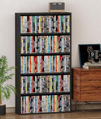 DVD Storage Cabinet Shelf, 5 Tier Media Storage Tower for CDs & Video Games, Freestanding Organizer Shelf for Living Room Home Office, Holds 200+ DVDs(Black)