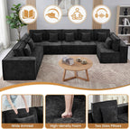 167'' Boneless Chenille U Shaped Couch, Oversized Modular Sectional 8 Seater Sofa, Modern Deep Seat Corner Cloud Compressed Couch, No Assembly Sleeper Sofa with Chaise for Living Room, Black