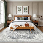 Marsail 8x10 Area Rugs,Rugs for Living Room,Bedroom,Machine Washable Area Rugs,Vintage Rug with Floral,Soft&Slip-Resistant Large Area Rug with Reinforced Bound Edges,Grey Rug