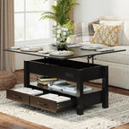 MALOL 40" Smart Lift Top Coffee Table for Living Room, 4 in 1 Multi-Function Modern Coffee Tables with Storage Drawers, LED Light and Charging Station, Farmhouse Wood Coffee Table, Black