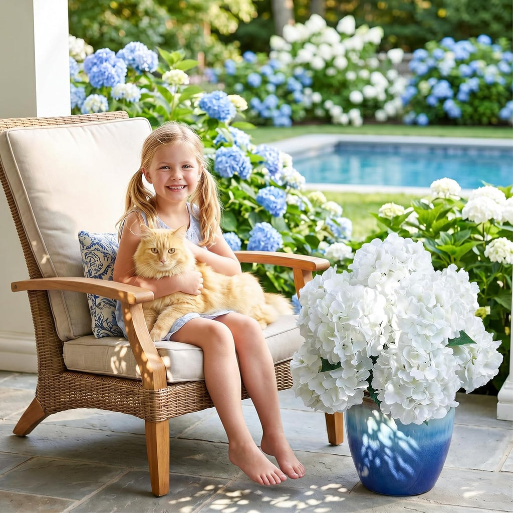 Auihiay 12 Bundles Hydrangea Artificial Flowers for Outdoors and Indoor, UV Resistant White Hydrangeas, Faux Silk Hydrangea Flowers for Porch, Yard, Patio, Outdoors Wedding, Home Decoration