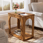 Tribesigns Arched Side Table, 2-Tier Farmhouse Solid Wood End Table with Bottom Shelf, Wooden Night Stand for Living Room, Bedroom, Rustic Brown