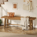 55" Solid Wood Bench, Farmhouse Long Bench Seat for Entryway, Dining Room, Living Room, Solid Wood, Rustic Brown