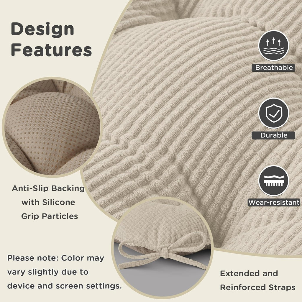 AddGrace Dining Chair Cushions Set of 4 Non-Slip Bottom Kitchen Chair Pads with Ties for Indoor Kitchen Furniture Comfy Soft Seat Cushions for Dining Room 18 x 16 x 3inch Cream