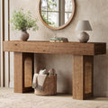 Solid Wood Console Table, 63-Inch Long Farmhouse Entryway Table, Sofa Console Behind Couch, for Foyer, Hallway, Living Room, Dark Brown